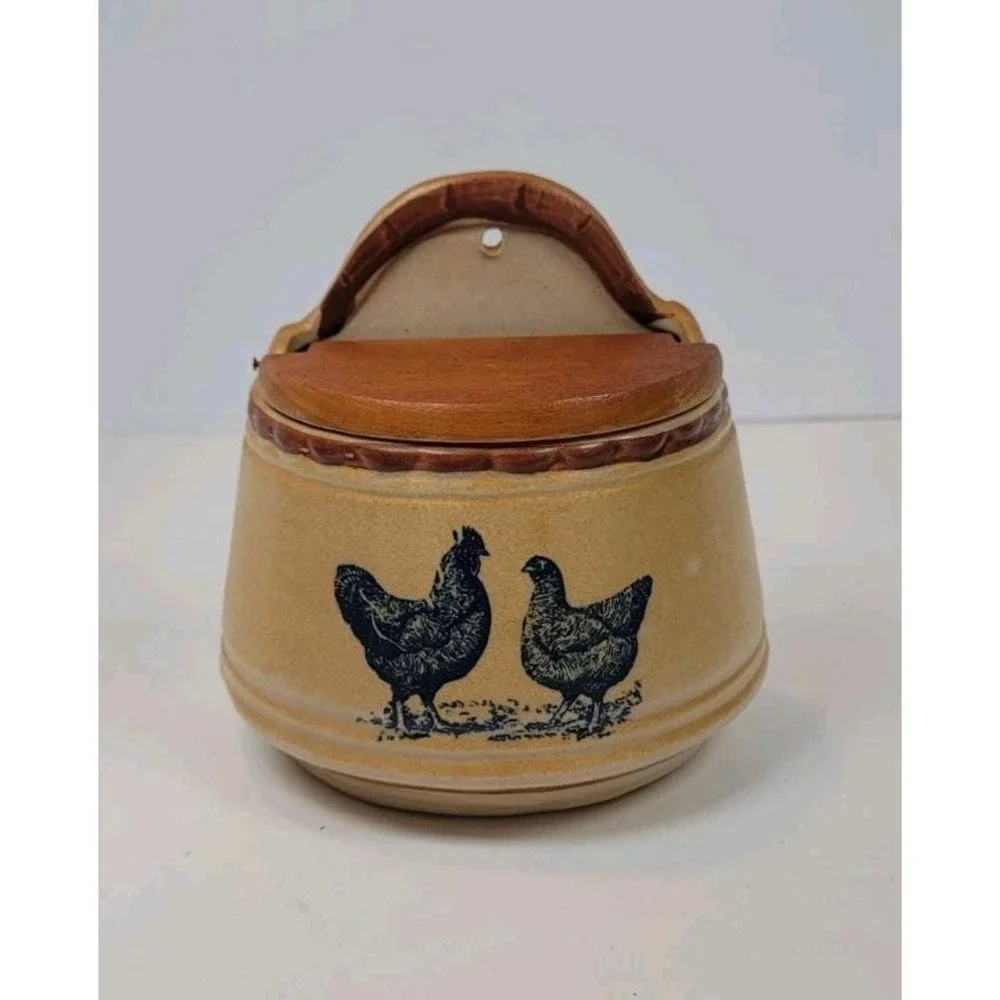 Vintage Salt Box with Hen and Rooster 70s